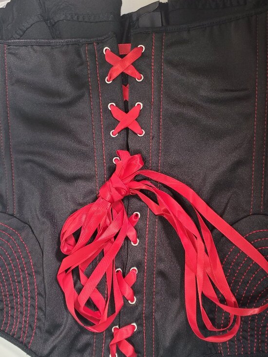 Bustier Corset – Black with Red Stitching & Ribbon Tie– Size L – NWT - Picture 5 of 16